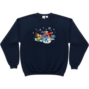 VTG Disney Store Winnie the Pooh Embroidered Nordic Fleece Sweatshirt Navy Sz L